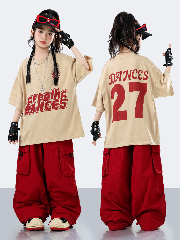 キッズダンス衣装 セットアップ ナンバリングTシャツ チェックパンツ