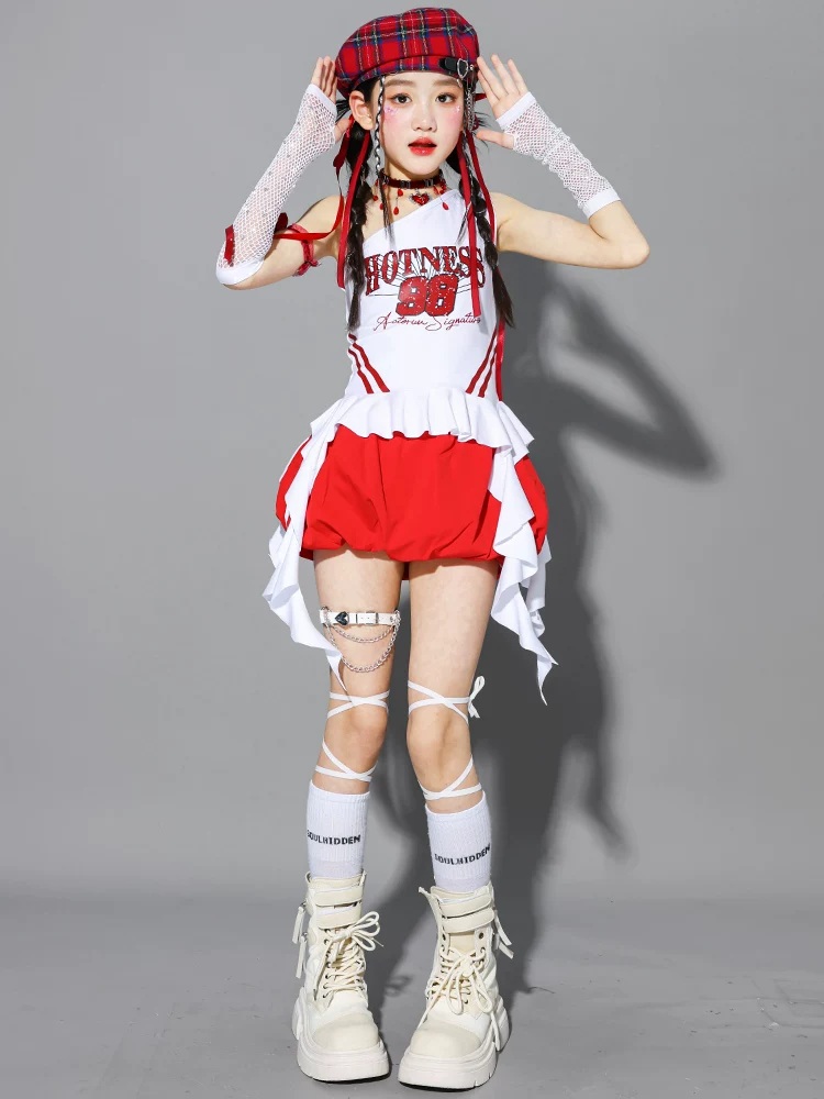 ガールズ ヒップホップ 衣装 白 赤 K-POP 韓国 チアダンス ダンス