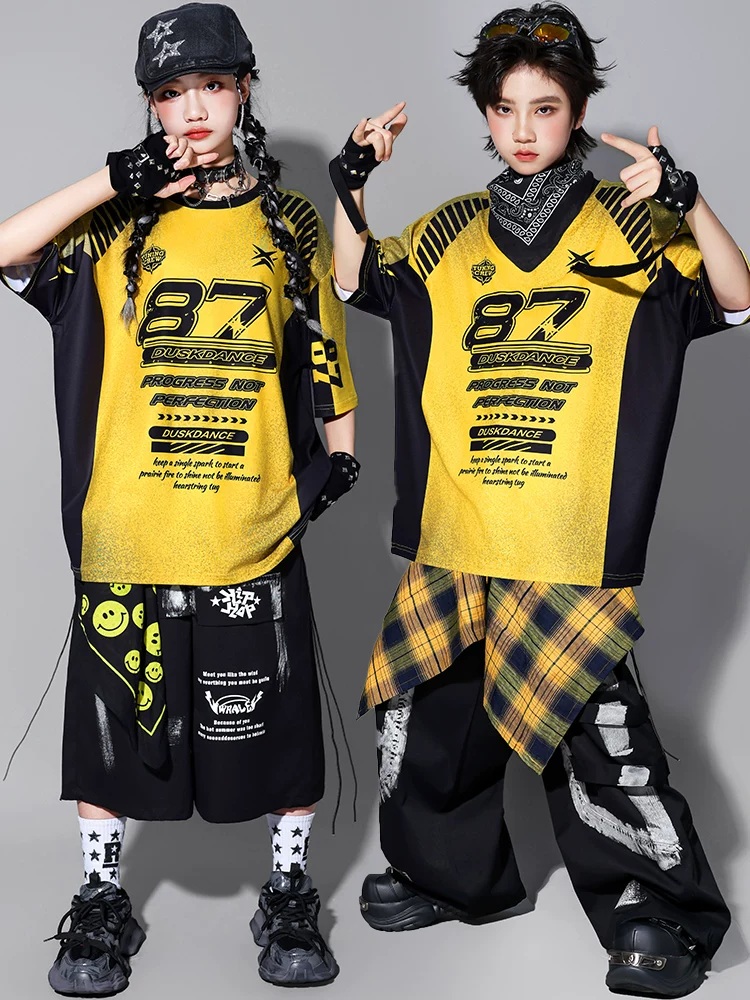 ヒップホップ ダンス衣装 セットアップ 黄色 黒 派手 Tシャツ ベスト