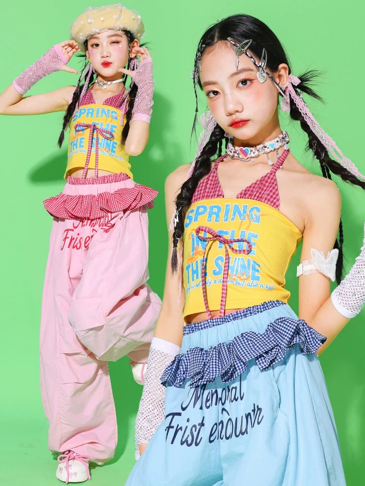 キッズダンス衣装 セットアップ 黄色 水色 ピンク ガールズ ヒップ