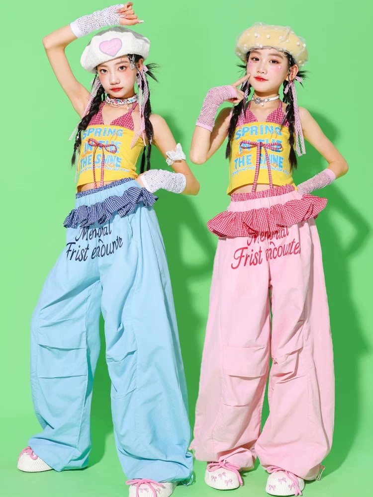 キッズダンス衣装 セットアップ 黄色 水色 ピンク ガールズ ヒップ