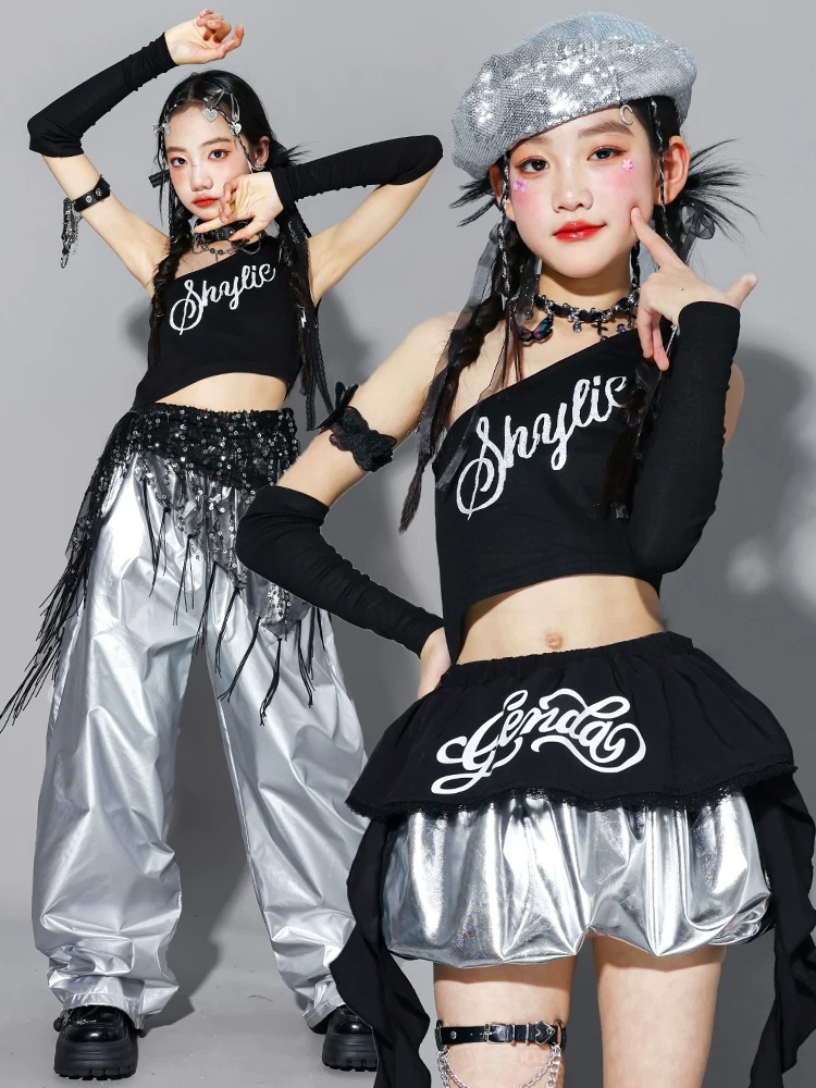 キッズダンス衣装 セットアップ ヒップホップ ガールズ 衣装 斜め肩