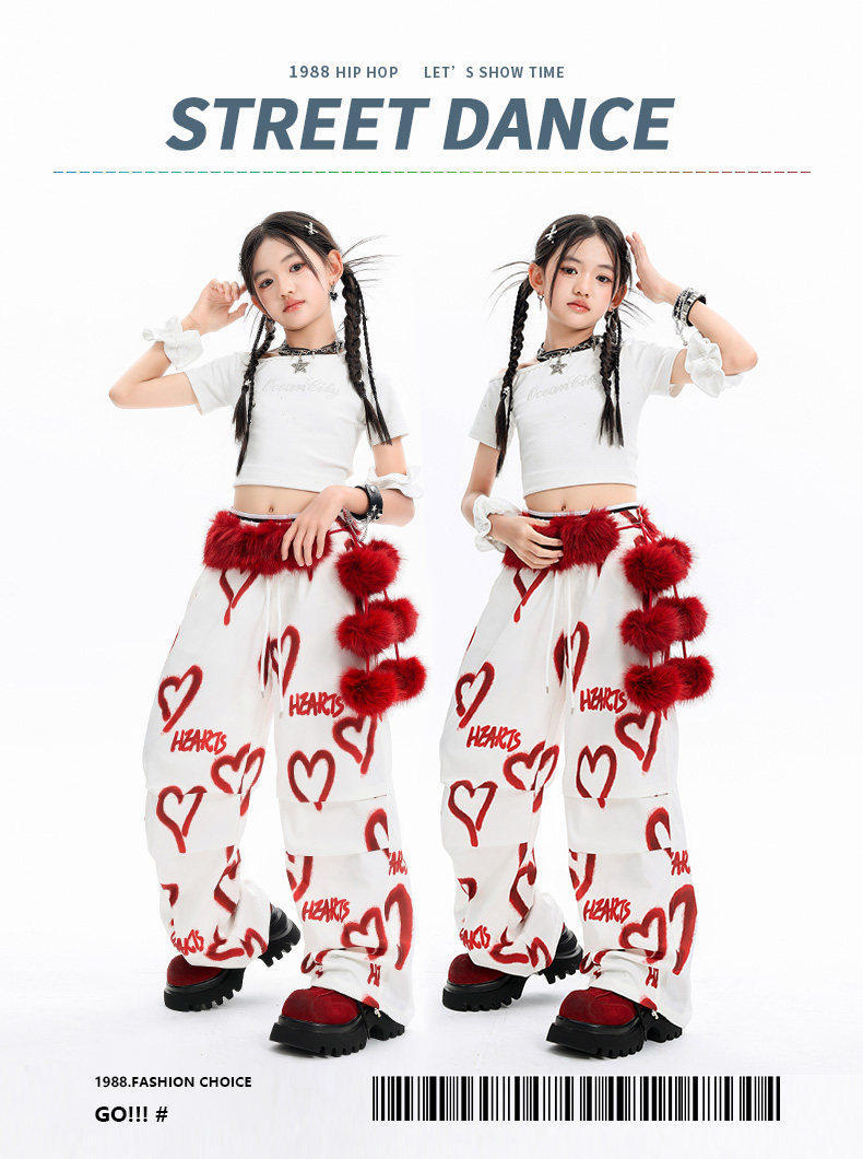 ヒップホップ 衣装 赤 白 K-POP 韓国 子供ダンス服 ダンスウェア