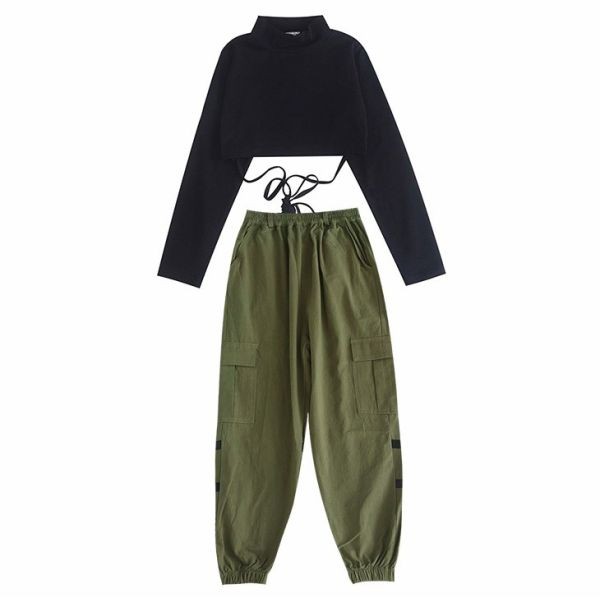キッズ ダンス衣装 ガールズ かっこいい ヒップホップ ファッション 韓国 黒 カーキ Dg 274 Sims Mart Ys 通販 Yahoo ショッピング