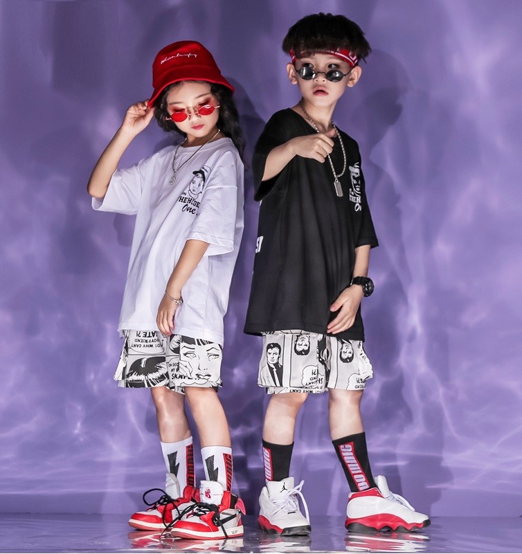 キッズダンス衣装セットアップ ヒップホップ ファッション ダンス衣装 アメコミ Tシャツ パンツ K-POP 韓国 白 黒  :dg-418:SIMS-MART.YS - 通販 - Yahoo!ショッピング