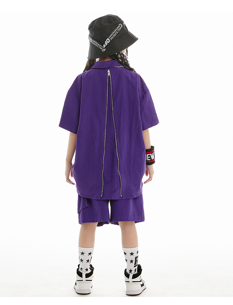キッズダンス衣装 セットアップ ヒップホップ 衣装 紫 ダンス服