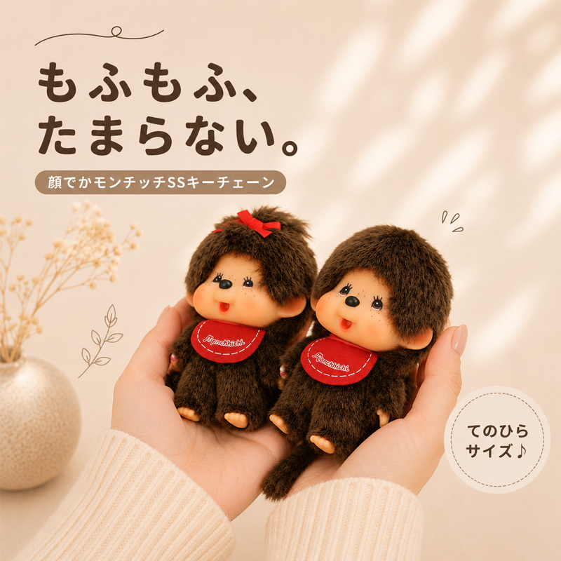 ◆(6794)顔でかモンチッチ SS キーチェーン｜ふわふわ ぬいぐるみマスコット 男の子 女の子 | 