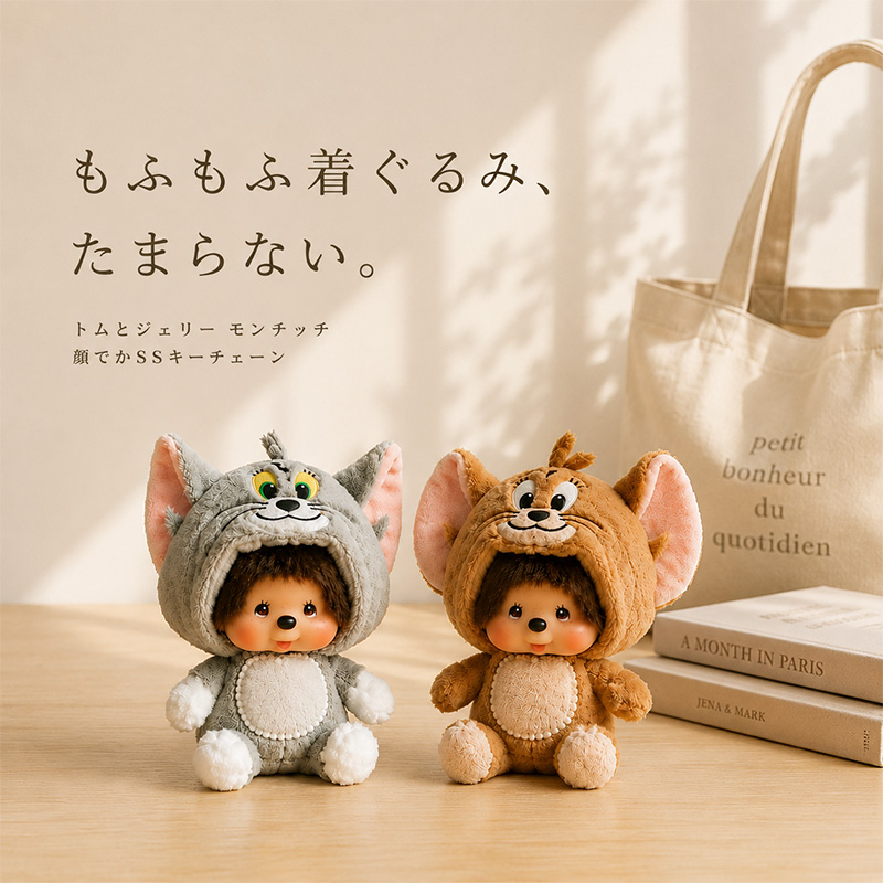 ◆(6796)トムとジェリー モンチッチ 顔でかSSキーチェーン｜ふわふわぬいぐるみマスコット | 