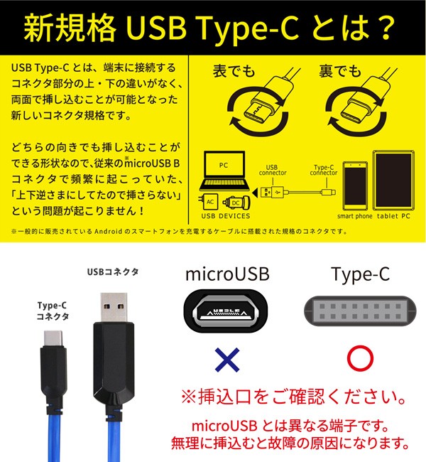 Type-Cイルミネーションケーブル illumination cable USB2.0 最大出力5V/2.4A 充電 通信 メール便OK :ck-c06:腕時計アクセサリーのシンシア  - 通販 - Yahoo!ショッピング