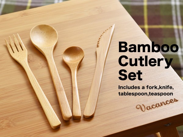 Bamboo Cutlery Set バンブーカトラリー4種セット フォーク ナイフ スプーン ティースプーン アウトドア キャンプ ピクニック  メール便ＯＫ :cutlery4:腕時計アクセサリーのシンシア - 通販 - Yahoo!ショッピング