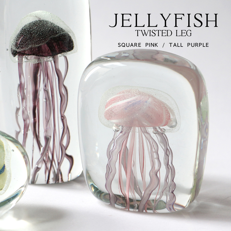 オブジェ ペーパーウェイト ガラス ジェリーフィッシュ くらげ JELLYFISH TWISTED LEG SQUARE PINK / TALL  PURPLE 海月 クラゲ 重し 文鎮