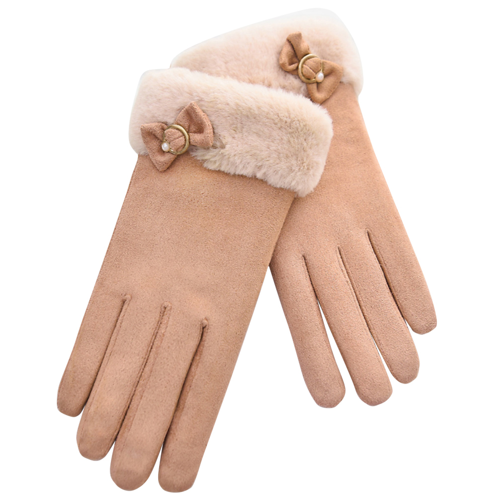 手袋 レディース 暖かい おしゃれ スマホ スマホ対応 防寒 グローブ 手ぶくろ てぶくろ 通勤 保温 スエード 裏起毛 リボン かわいい 大人 ファー |  | 03