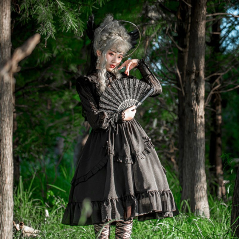 ロリータ ワンピース ウエディング ホワイト ブラック S M L XL