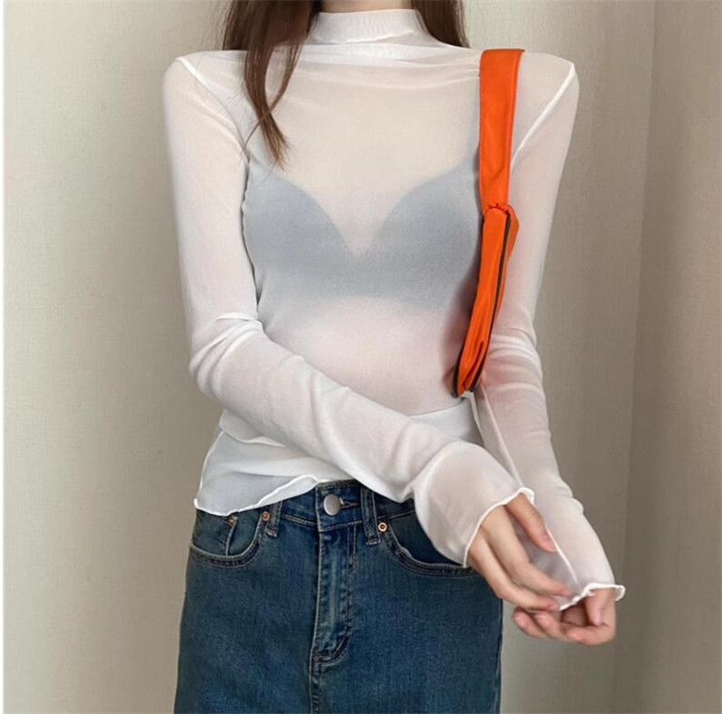超美品❗️ホワイト ハイネック 長袖カットソー タートルネック10分袖カットソー(綿100% シフォン調素材