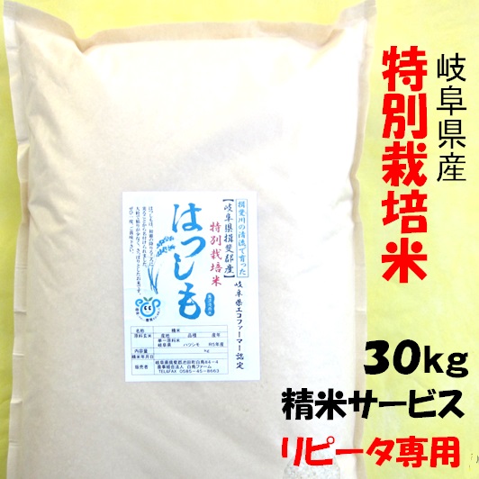 ハツシモ 令和7年産 お米 特別栽培米 岐阜県産 玄米30Kg（10kg×3）分 