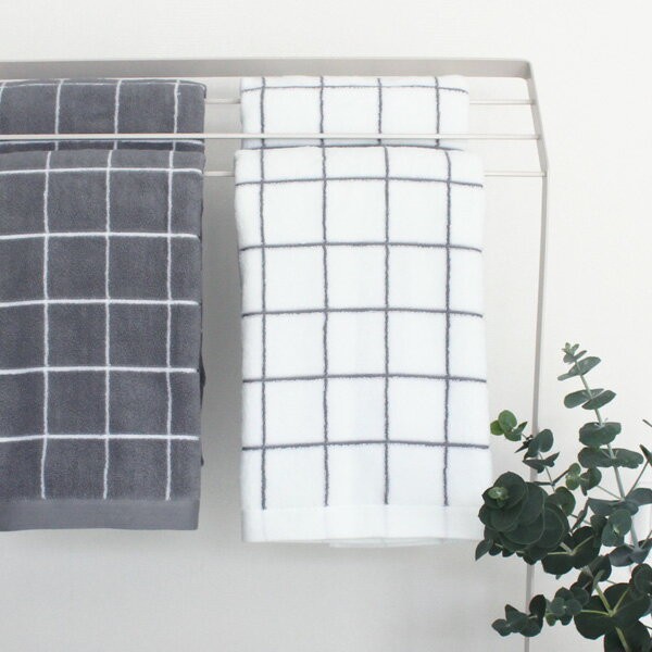 バスタオル オシャレ 北欧 グラフチェック柄 （グレー/ホワイト