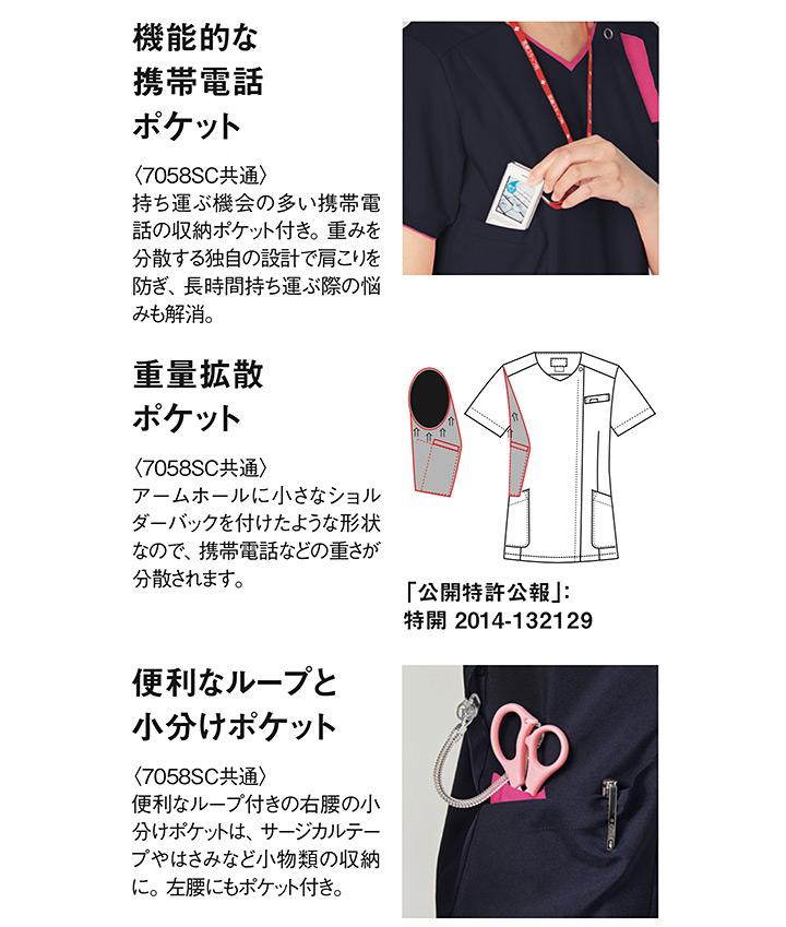 レディースジップスクラブ 女性用 フォーク 7023SC 医療用 白衣 病院