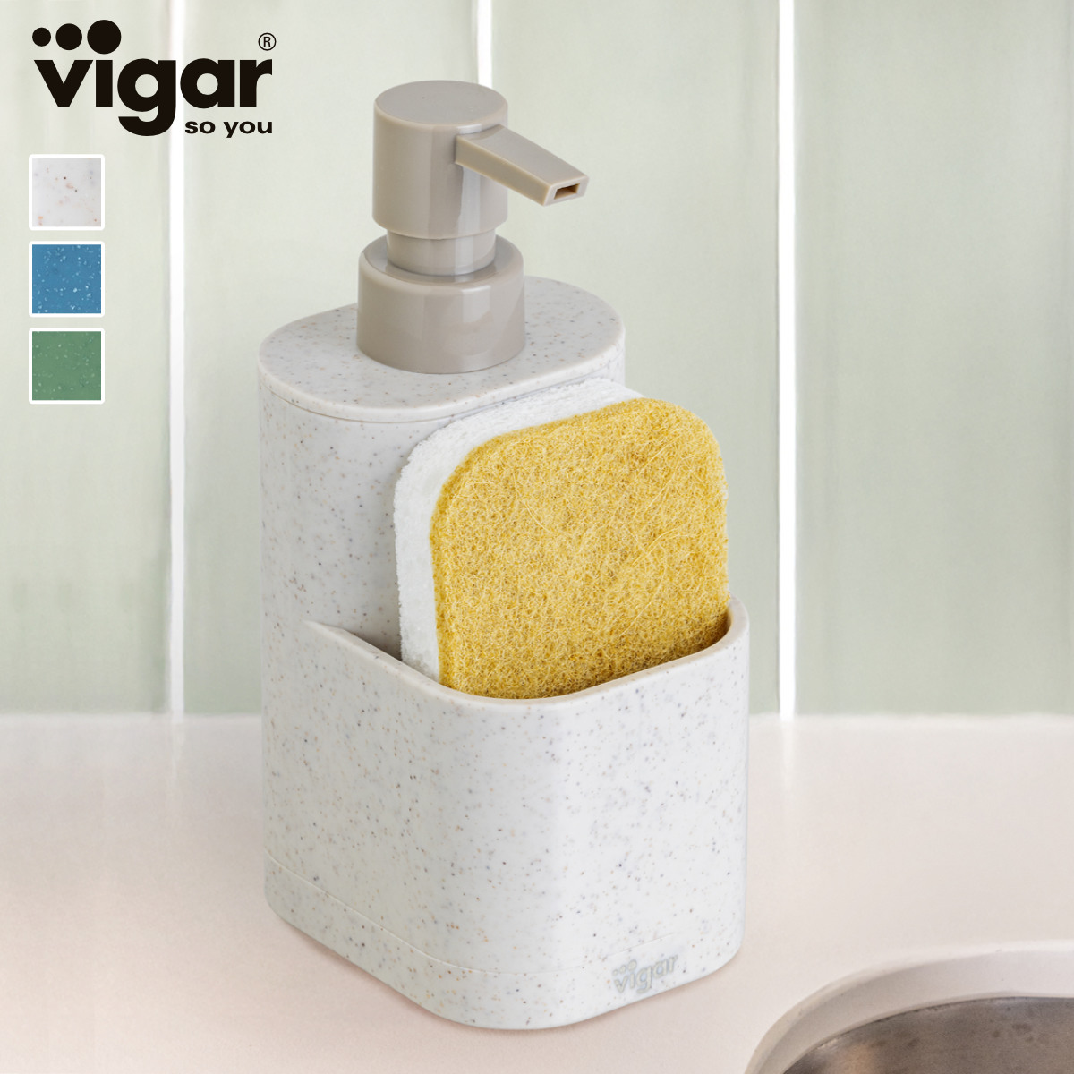 Vigar ヴィガール レンゴ 2ピース シンクキャディセット RENGO 2 Piece Sink Caddy Set （ スポンジホルダー スポンジ置き ディスペンサー付き スポンジ ） | Vigar