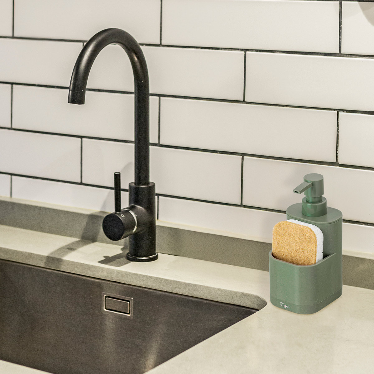 Vigar ヴィガール レンゴ 2ピース シンクキャディセット RENGO 2 Piece Sink Caddy Set （ スポンジホルダー スポンジ置き ディスペンサー付き スポンジ ） | Vigar | 09
