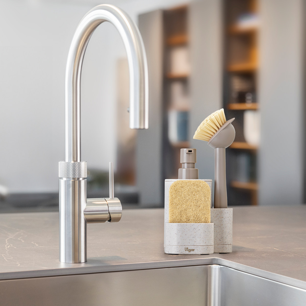 Vigar ヴィガール レンゴ 3ピース シンクキャディセット3 RENGO 3 Piece Sink Caddy Set （ スポンジホルダー スポンジ置き ディスペンサー付き スポンジ ） | Vigar | 09