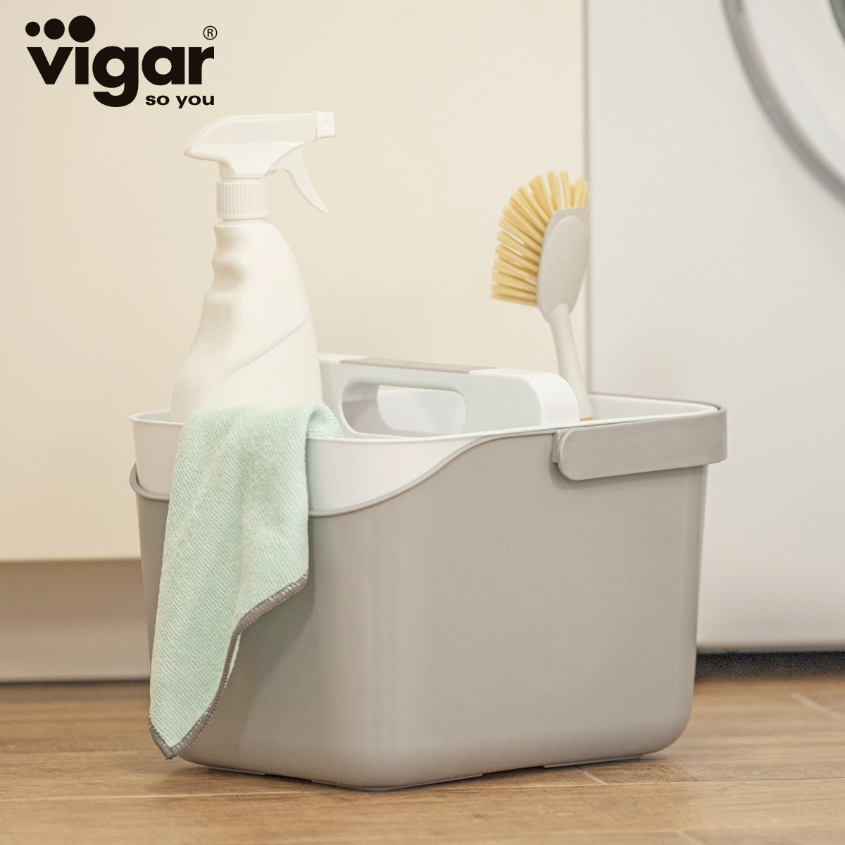 Vigar ヴィガール レンゴ バケツ＆キャディセット RENGO Bucket ＆ Caddy Set （ ふた付き ばけつ 四角 清掃用具 収納 収納容器 付き つけ置き 洗い 8L ）