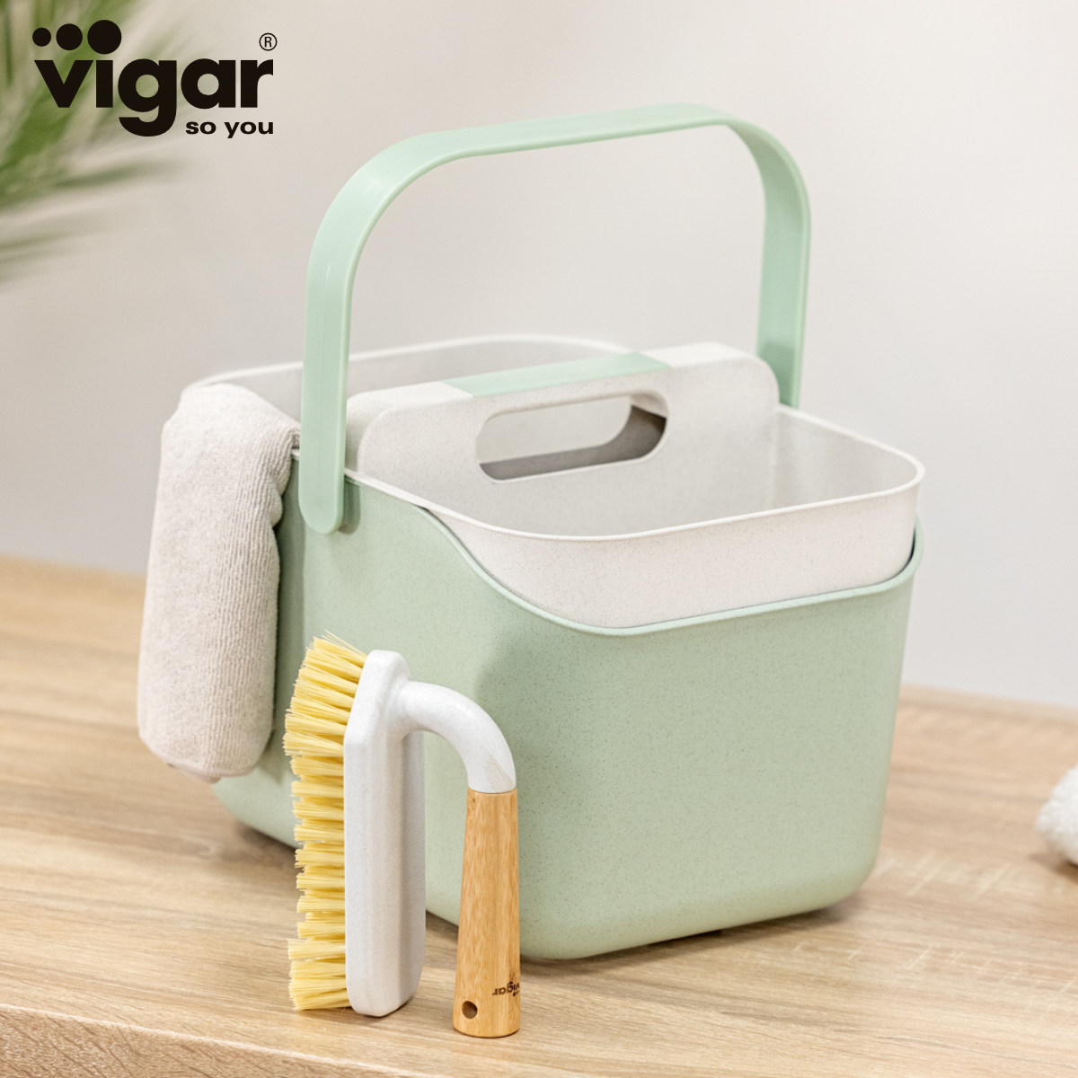 Vigar ヴィガール ゼロライン バケツ＆キャディセット ZEROLINE Bucket ＆ Caddy Set （ ふた付き ばけつ 四角 清掃用具 収納 収納容器 付き つけ置き 洗い ）