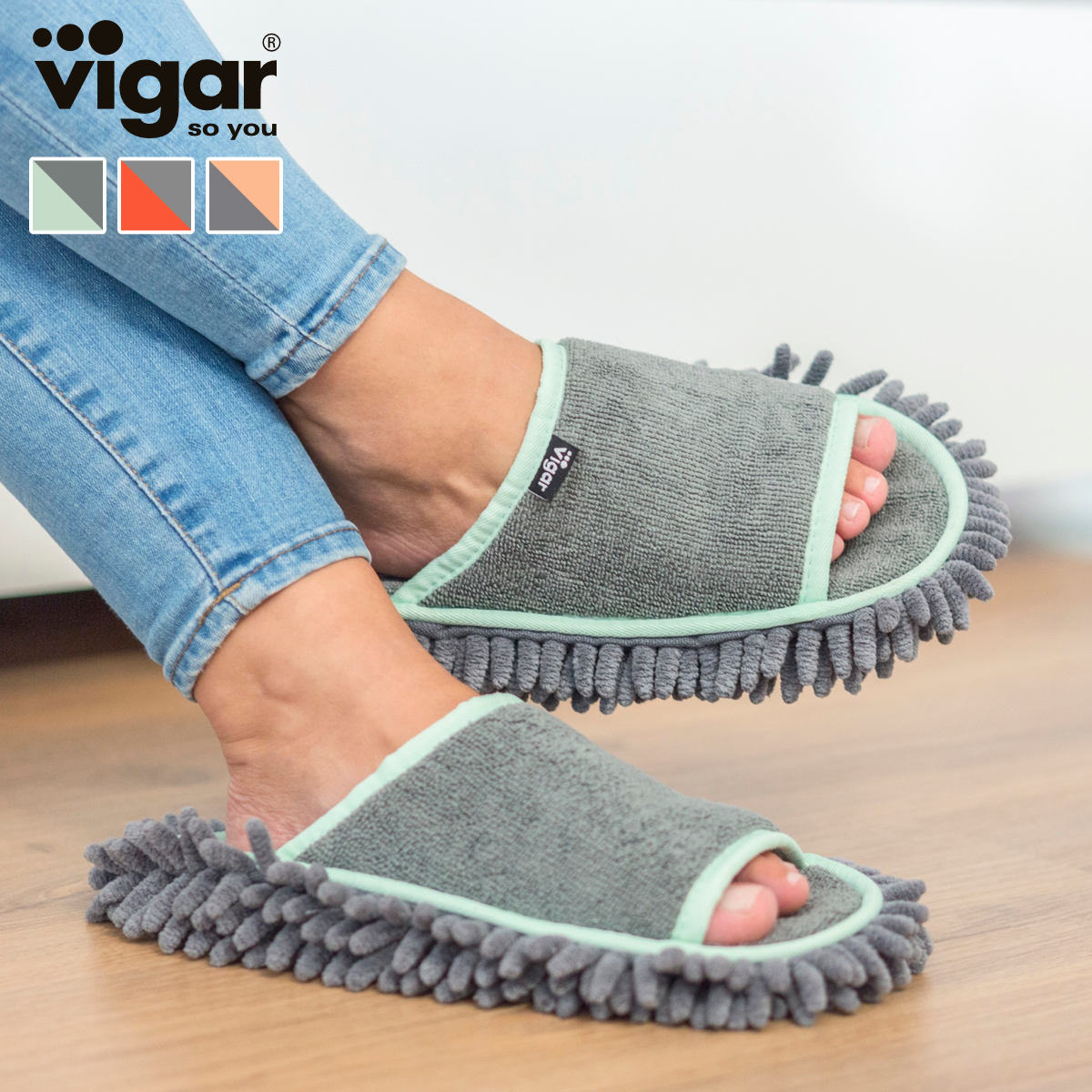 Vigar ヴィガール レンゴ マイクロファイバー スリッパ RENGO Microfiber Slippers （ モップスリッパ 洗える お掃除 ながら掃除 お掃除スリッパ ）