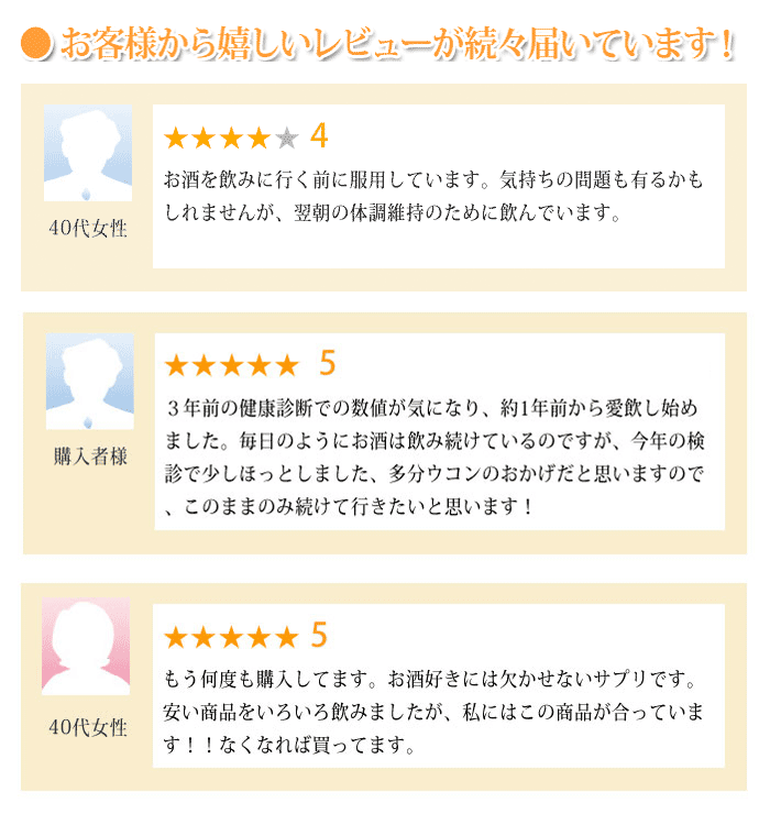 肝源ウコンを方の愛用者の声
