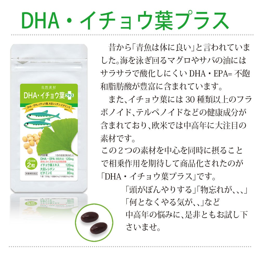 DHA・イチョウ葉プラス 80粒入×6袋（約8カ月分）DHA EPA オメガ３