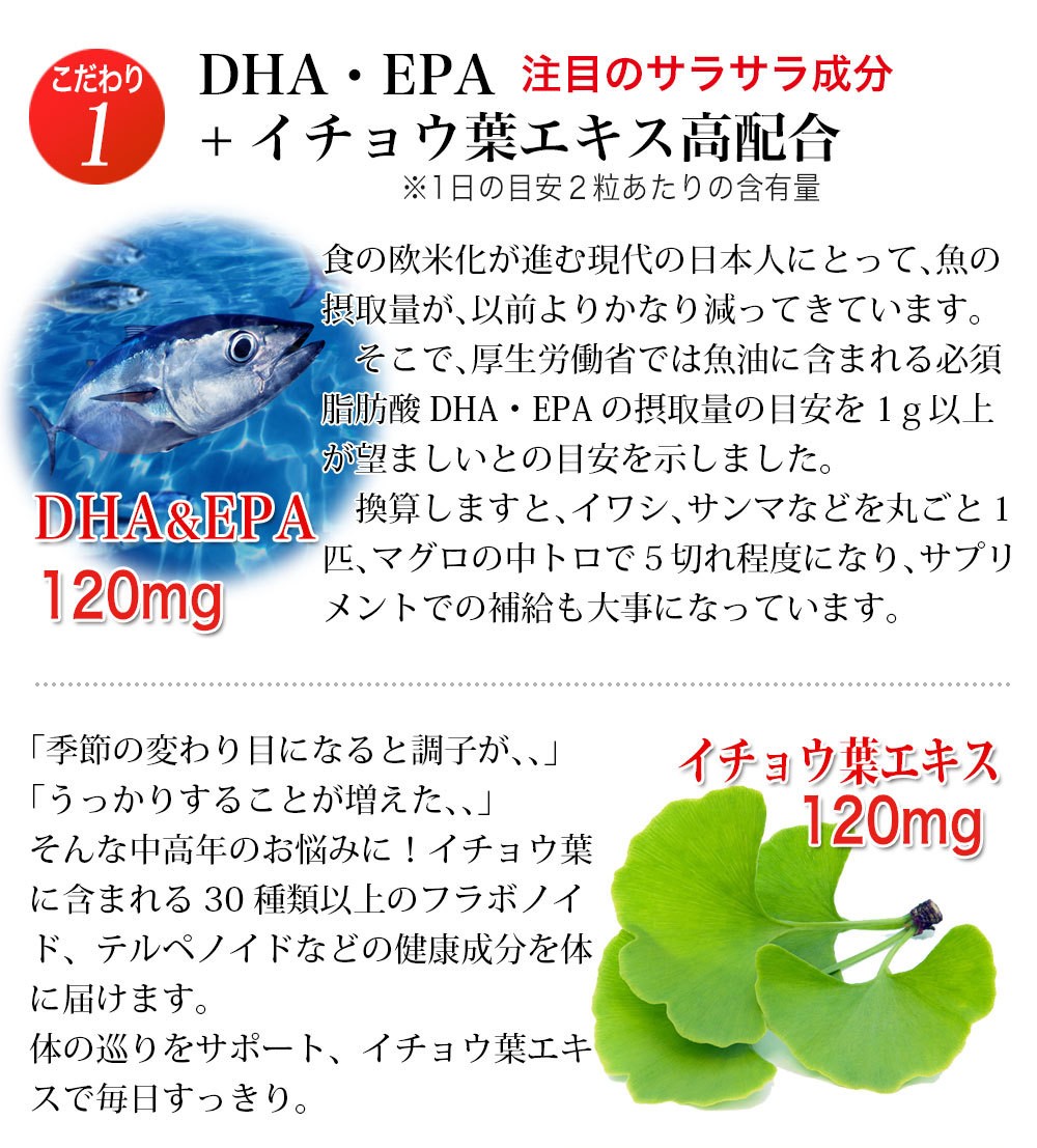 DHA・イチョウ葉プラス 80粒入×6袋（約8カ月分）DHA EPA オメガ３