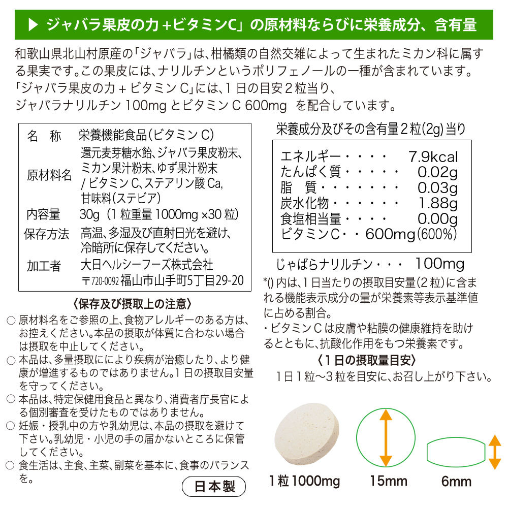 ジャバラビタミンC栄養成分表