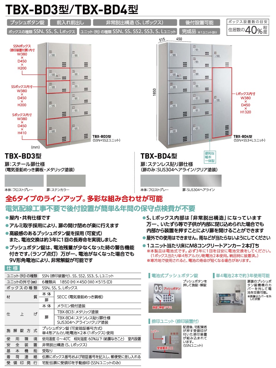 集合住宅用 宅配ボックス ダイケン DAIKEN TBX-D3型 Sユニット