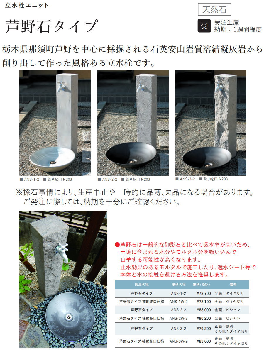 立水栓 ニッコーエクステリア NIKKO 天然石 芦野石タイプ 全面ダイヤ 