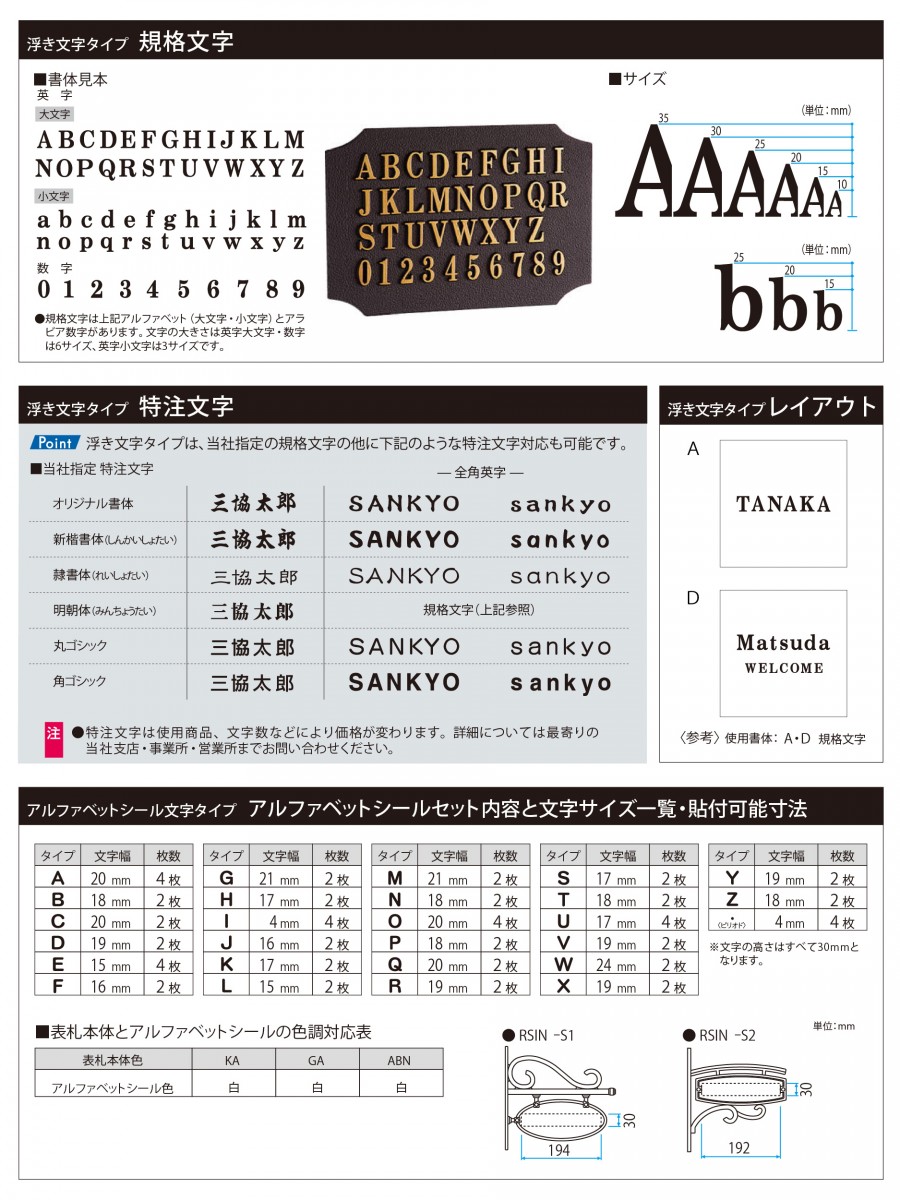 表札 三協アルミ 三協立山 アルミ鋳物 アルファベットシール