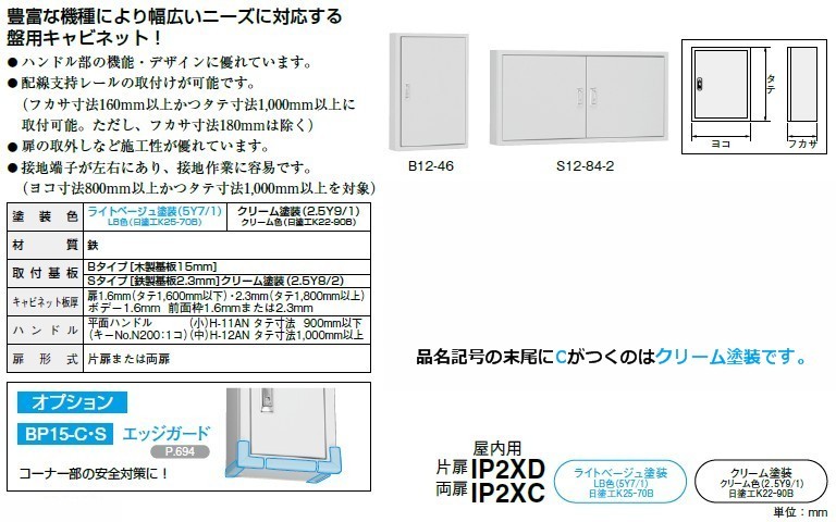 日東工業 S16-812-2 盤用キャビネット露出形 屋内用鉄板ベース ヨコ