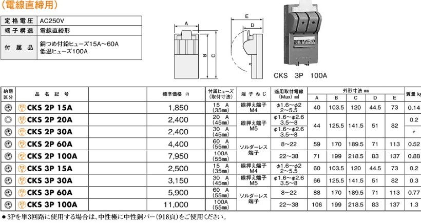 日東工業 CKS2P15A CKS カバースイッチ（電線直締用）取付ヒューズ15A 極数2 :CKS2P15A:エスケイアール - 通販 -  Yahoo!ショッピング