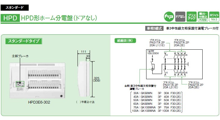 日東工業 HPD3E4-120 ホーム分電盤（ドア無） Lスペース無 12+0 主幹