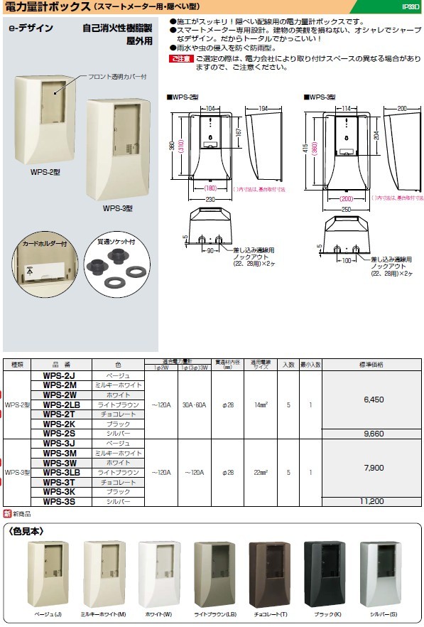 高級 WPS-2K 未来工業 電力量計ボックス スマートメーター用 隠ぺい型