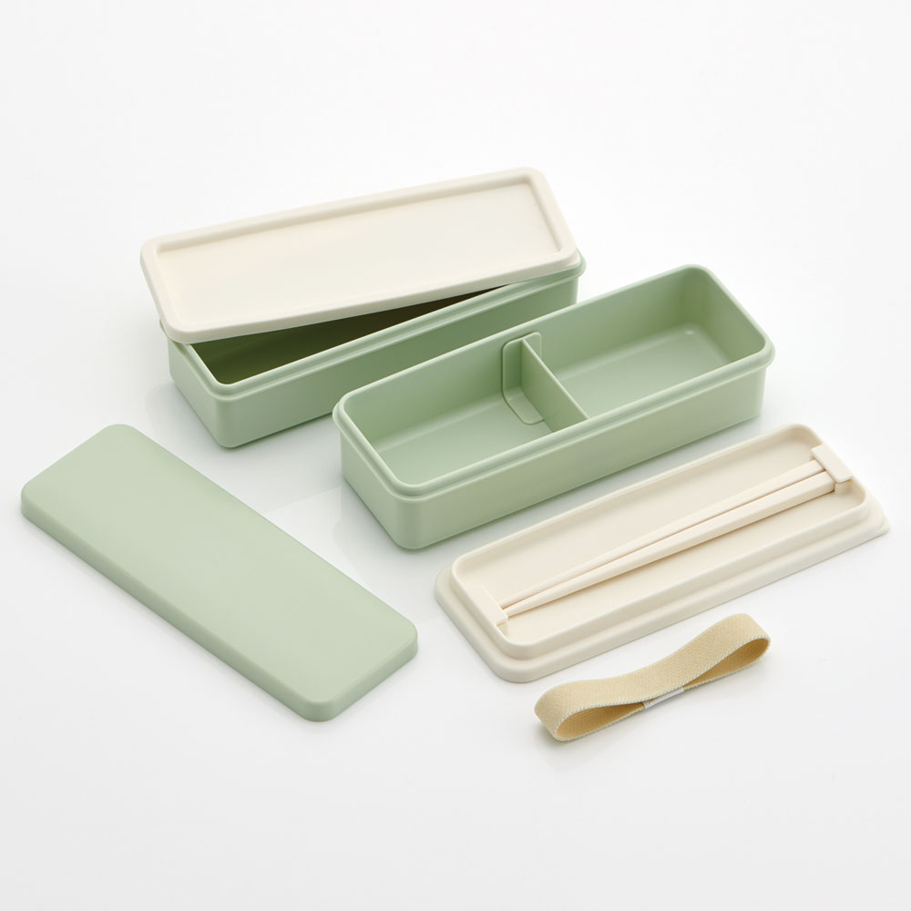 Sadi Slim 2箱セット スケーター お弁当箱 2段 コンパクト スリム 630ml 緑 箸 付き 日本製
