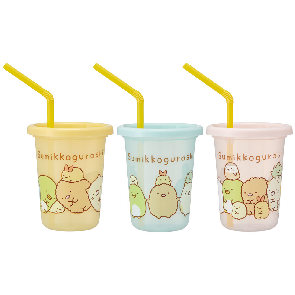 ●すみっコぐらし●ストロー付きタンブラー[230ml]3個セット//ストローコップ コップ カップ パーティー アウトドア 子ども キッズ フタ付きコップ | すみっコぐらし
