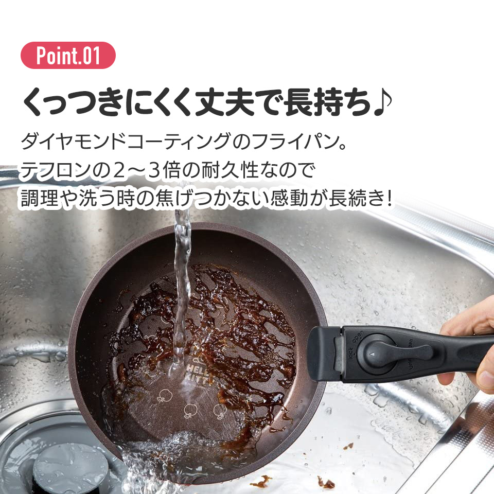 ハローキティ 取っ手がとれる鍋＆フライパンセット お鍋