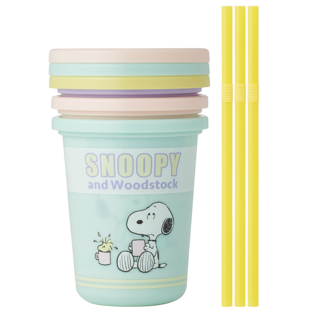 ストロー付きタンブラー 3個セット プラスチック 蓋付きコップ ふた付きコップ スケーター SIH3ST スヌーピー snoopy ピーナッツ 女性 レディース｜skater-koshiki｜02