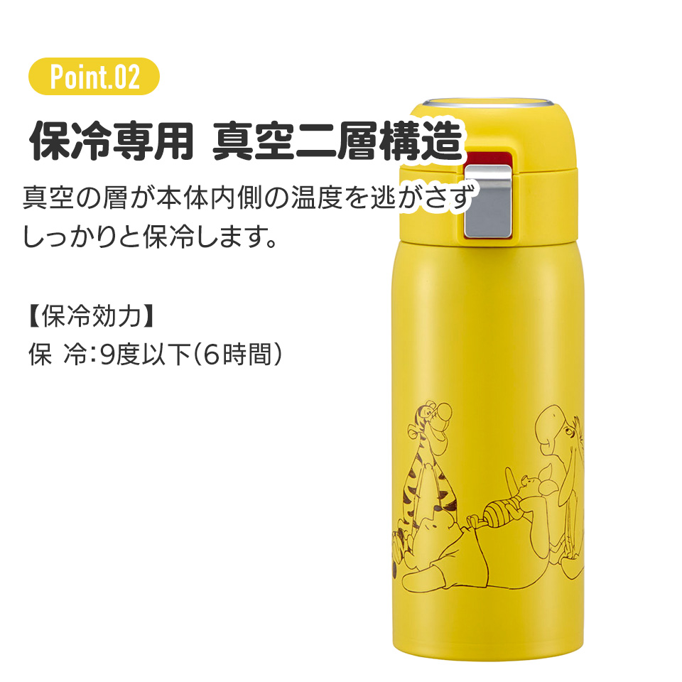 水筒 女子 おしゃれ ワンタッチ ストロー ボトル 350ml ステンレス 保冷専用 ロック機能付 スケーター STOT3ST スヌーピー プーさん ハローキティ | MICKEY MOUSE | 04