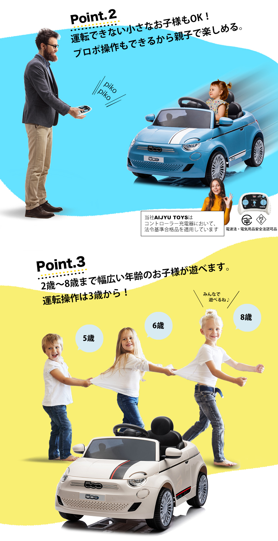 AIJYU TOYS 電動乗用ラジコン 電動乗用カー フィアット FIAT 500e 乗用玩具 子供 乗れる おもちゃ 誕生日 プレゼント 男の子  女の子 [705] : 701 : エスケイストア - 通販 - Yahoo!ショッピング