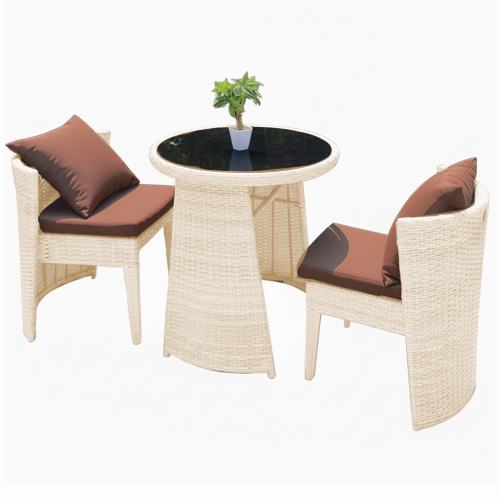 ガーデン テーブル チェア 3点 セット 2人掛け ラタン調 丸形テーブル