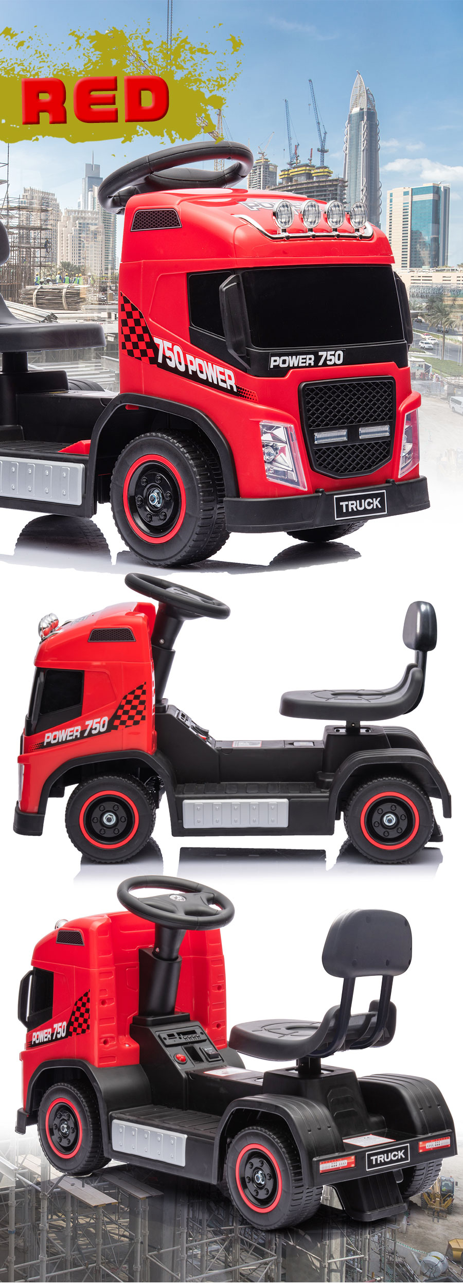 ◎【完成車】電動 乗用玩具 足けり パワー トラック ［レッド
