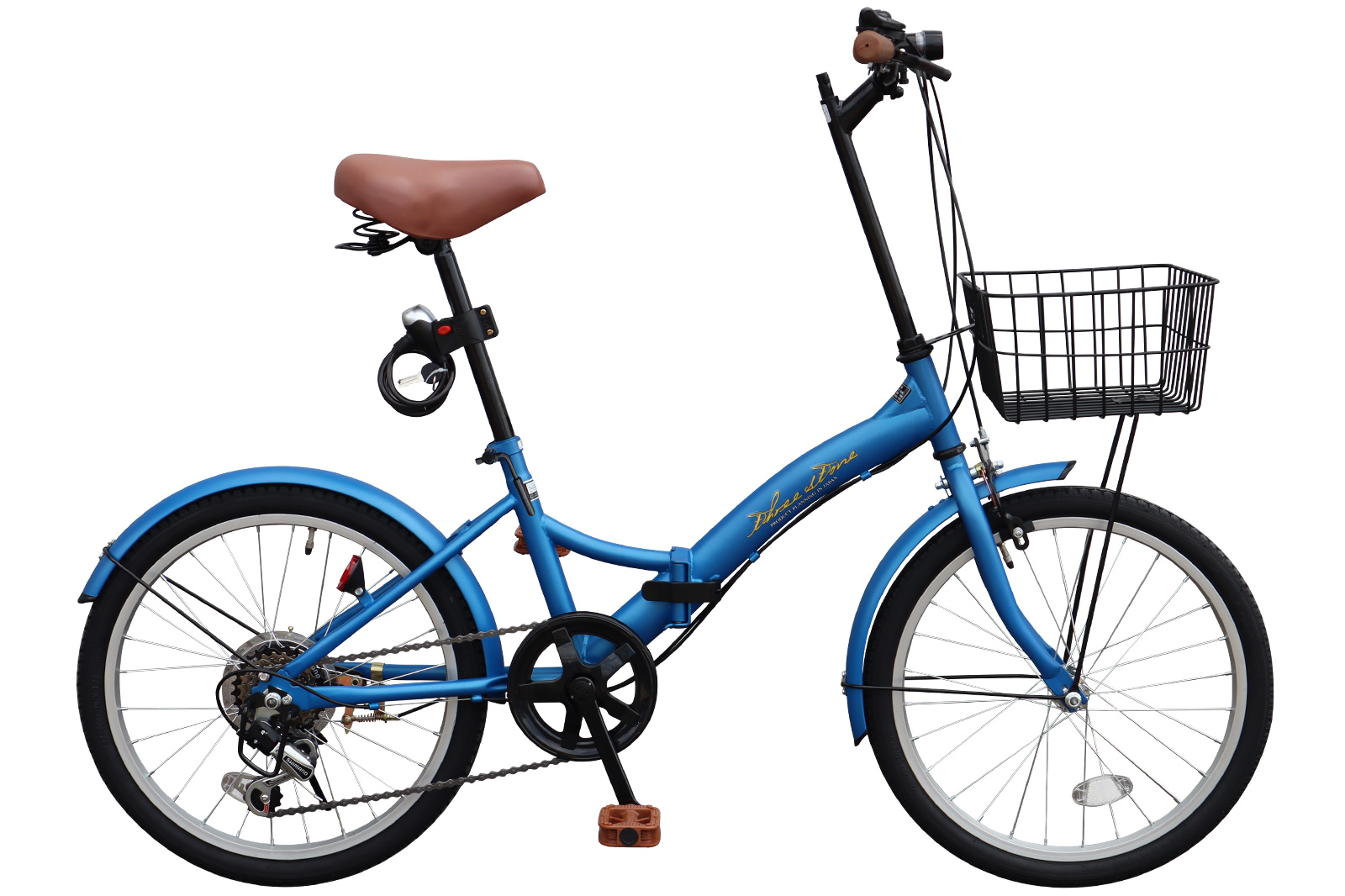 輝い 折りたたみ自転車 20インチ オレンジ色系 E-STYLE カゴ付き 6段 