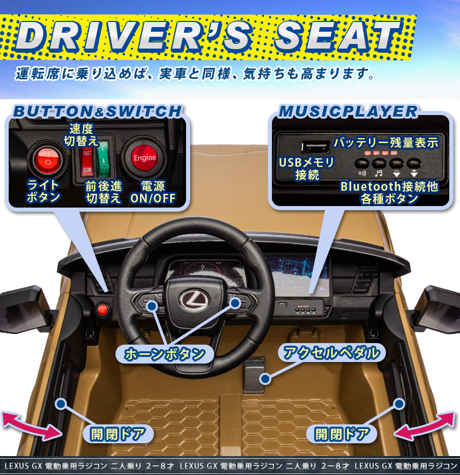 特別値下げ　LEXUS レクサス 電動 トヨタ TOYOTA おもちゃ AIJYU TOYS 2人乗り 電動乗用ラジコン 電動乗用カー レクサス