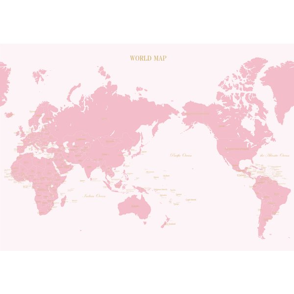 おしゃれ世界地図 ポスター 日本語と英語の表記 ピンク A4 A3 A2
