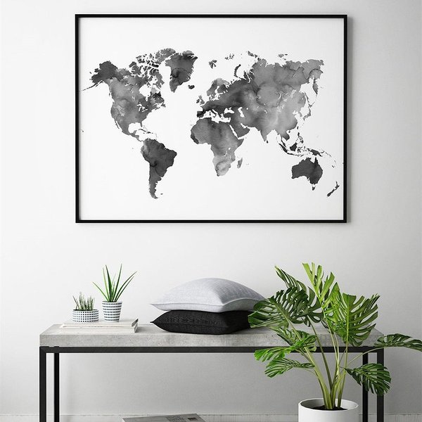 3枚セット】世界地図 モダン アートポスター（A4フレーム付き